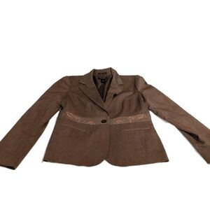 Axcess Liz Claiborne Floral Embroidered Jacket Career Stretch Blazer Brown Sz 14